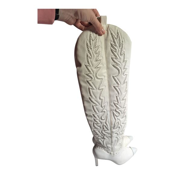 Gianni Bini Katerina White Over the Knee Pearl Bridal Stiletto Cowboy Boots 9.5 - Picture 9 of 9